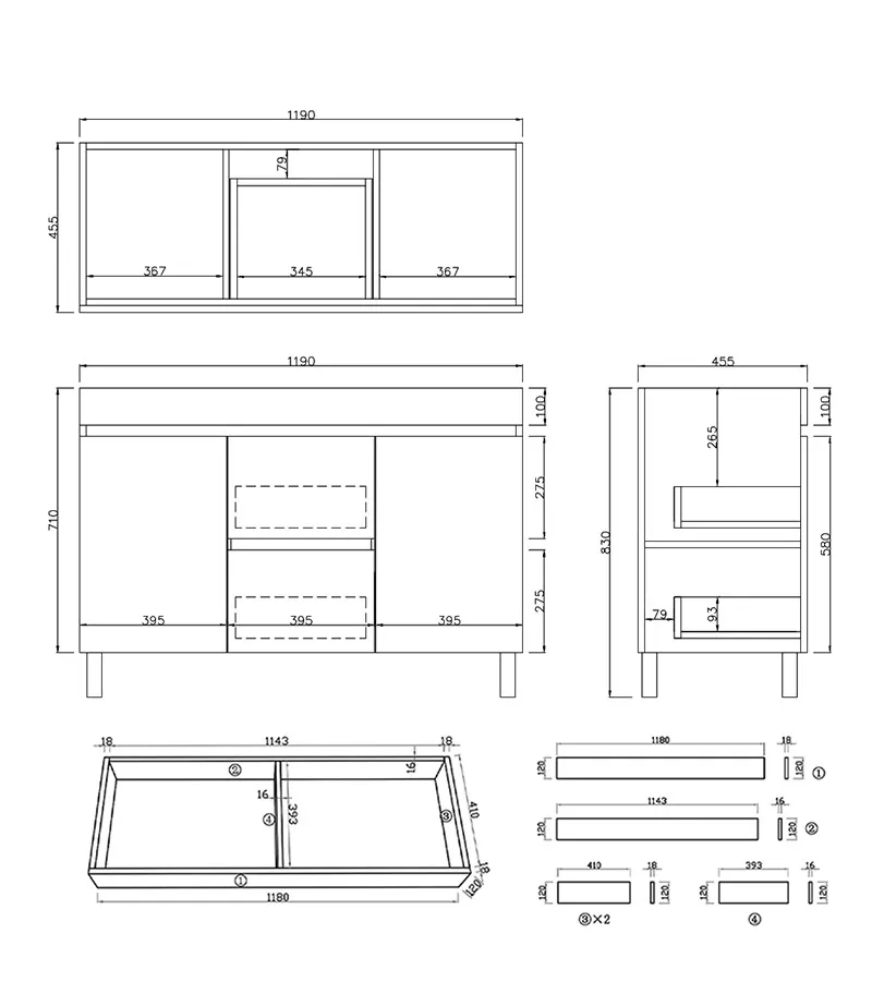Camden1200mm Double Bowl Floorstanding Vanity with Legs / Kickboard Specification