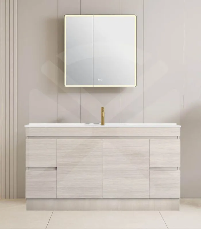 Camden 1200mm Single Bowl Floorstanding Vanity with Kickboard - Coastal Oak with Ceramic Top