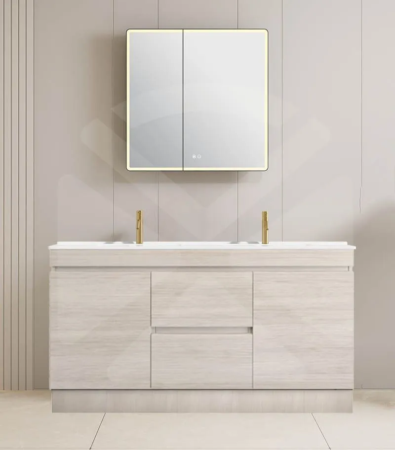Camden 1200mm Double Bowl Floorstanding Vanity with Kickboard - Coastal Oak with Ceramic Top