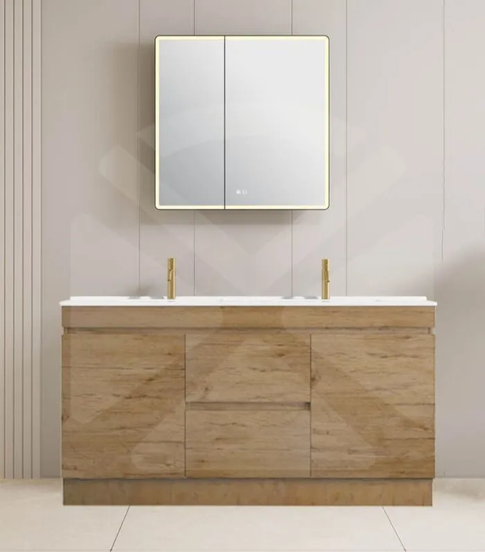 Camden1200mm Double Bowl Floorstanding Vanity with Kickboard - Prime Oak with Ceramic Top