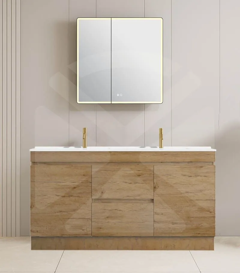 Camden1200mm Double Bowl Floorstanding Vanity with Kickboard - Prime Oak with Ceramic Top