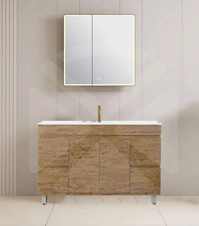 Camden 1200mm Single Bowl Floorstanding Vanity with Legs - Prime Oak with Ceramic Top