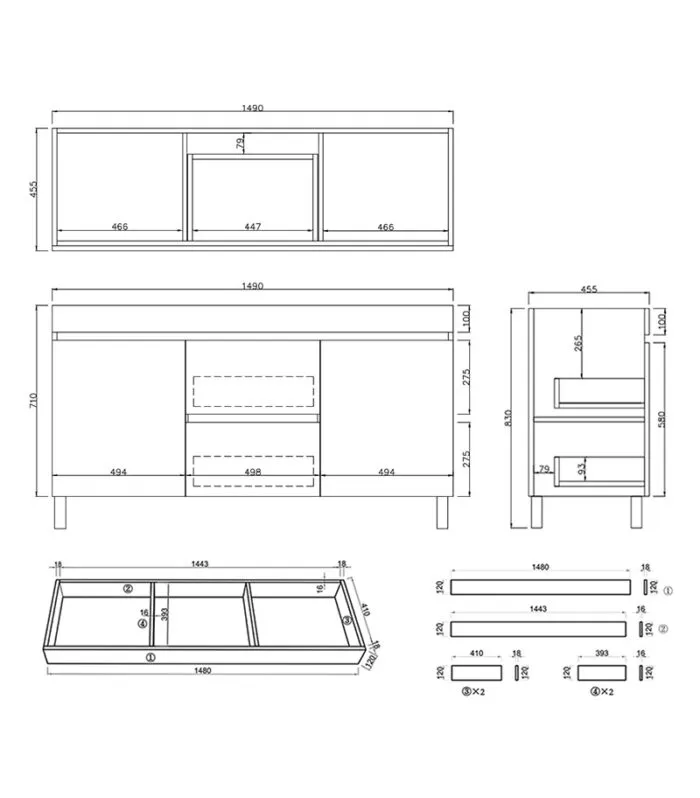 Camden 1500mm Double Bowl Floorstanding Vanity with Legs / Kickboard Specification