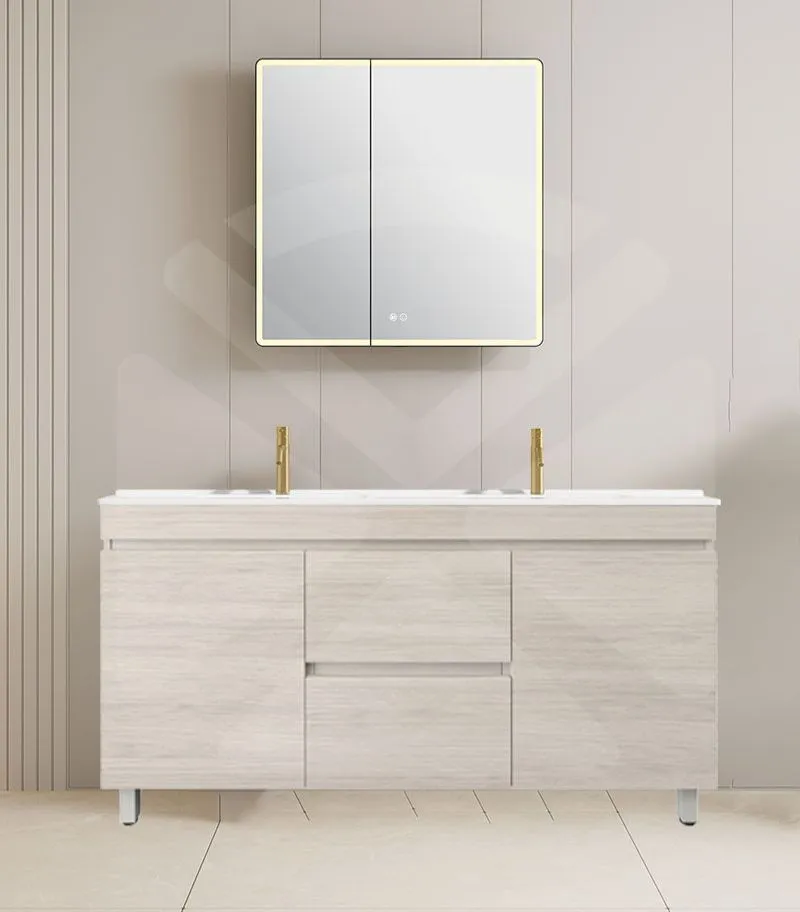 Camden 1500mm Double Bowl Floorstanding Vanity with Legs - Coastal Oak with Ceramic Top
