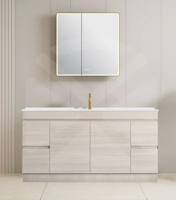 Camden 1500mm Single Bowl Floorstanding Vanity with Kickboard - Coastal Oak with Ceramic Top