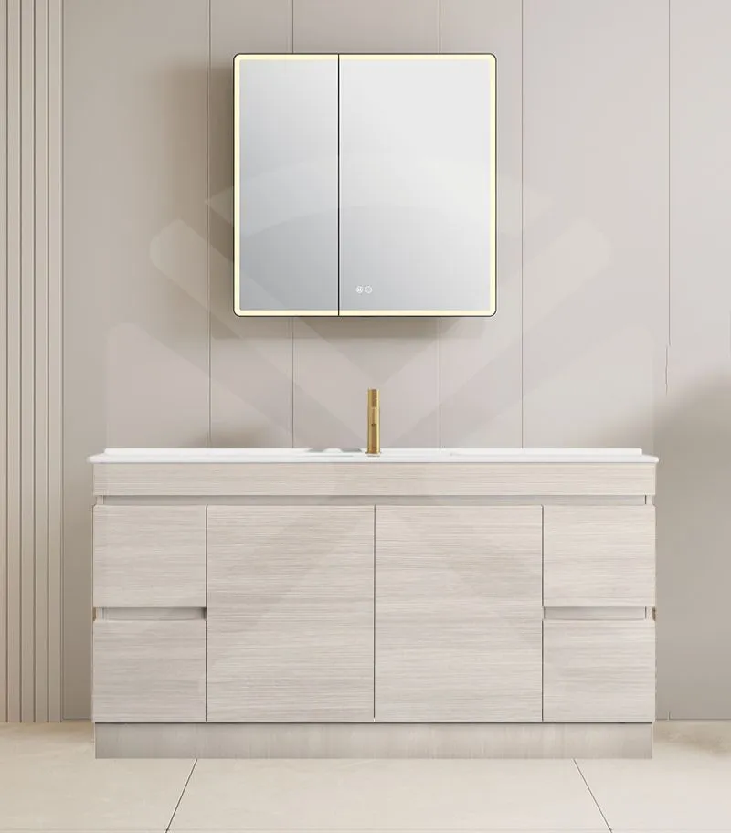 Camden 1500mm Single Bowl Floorstanding Vanity with Kickboard - Coastal Oak with Ceramic Top