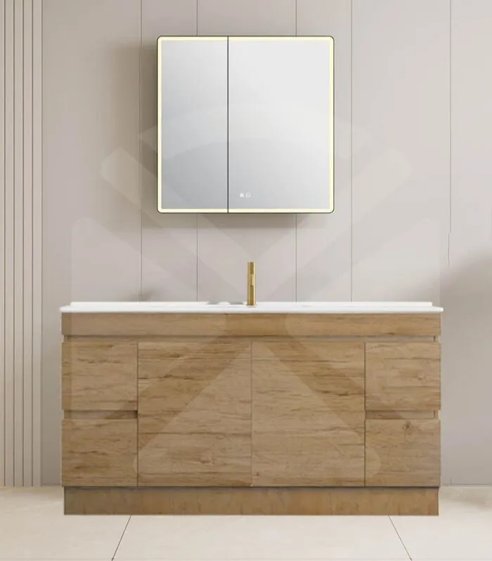 Camden 1500mm Single Bowl Floorstanding Vanity with Kickboard - Prime Oak with Ceramic Top