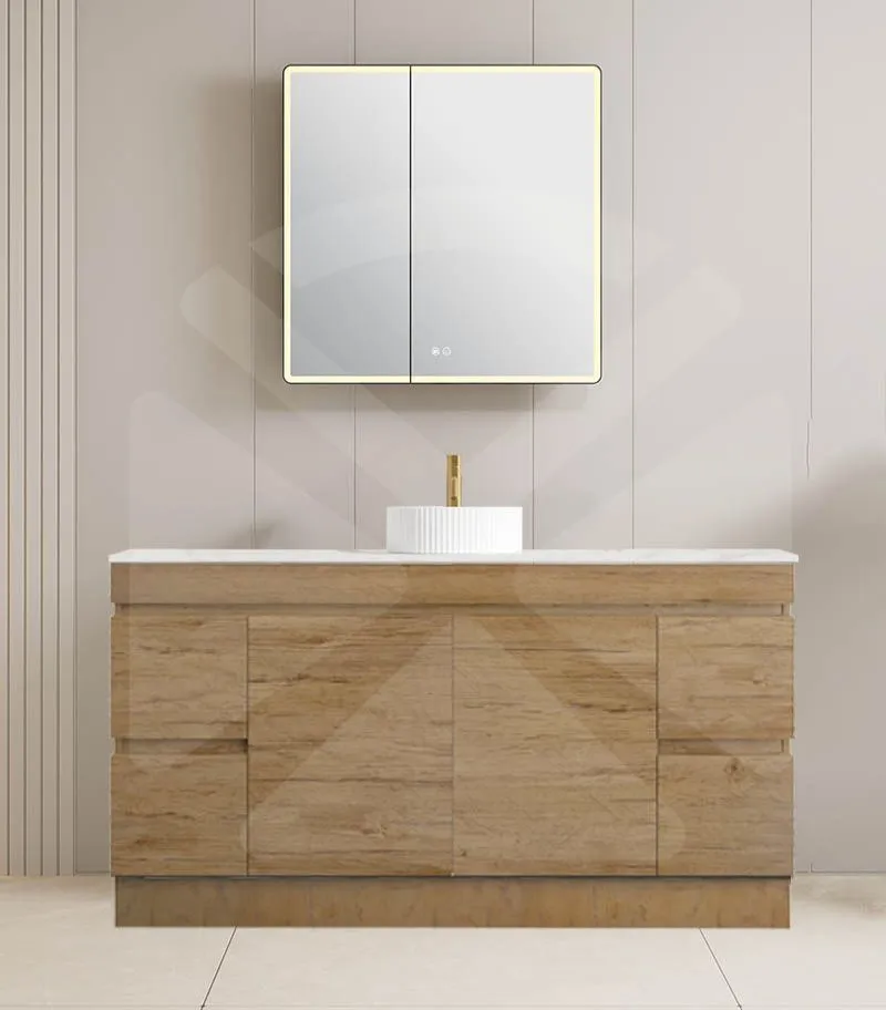 Camden 1500mm Single Bowl Floorstanding Vanity with Kickboard - Prime Oak with Marble Stone Top
