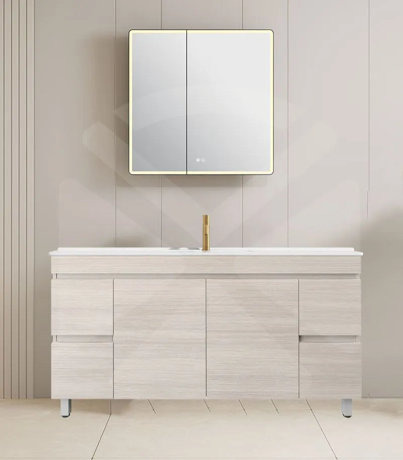 Camden 1500mm Single Bowl Floorstanding Vanity with Legs - Coastal Oak with Ceramic Top