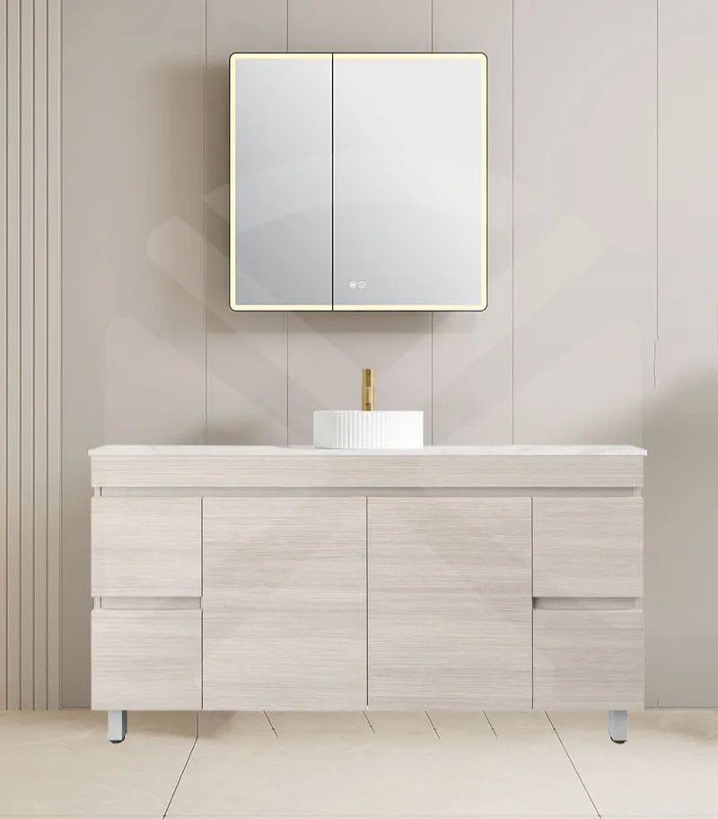 Camden 1500mm Single Bowl Floorstanding Vanity with Legs - Coastal Oak with Marble Stone Top
