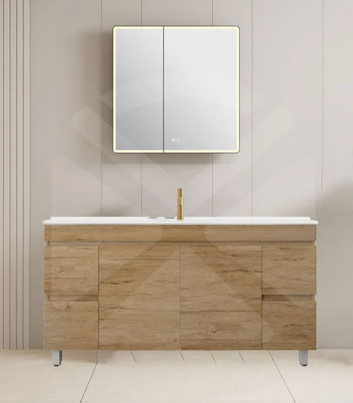 Camden1500mm Single Bowl Floorstanding Vanity with Legs - Prime Oak with Ceramic Top