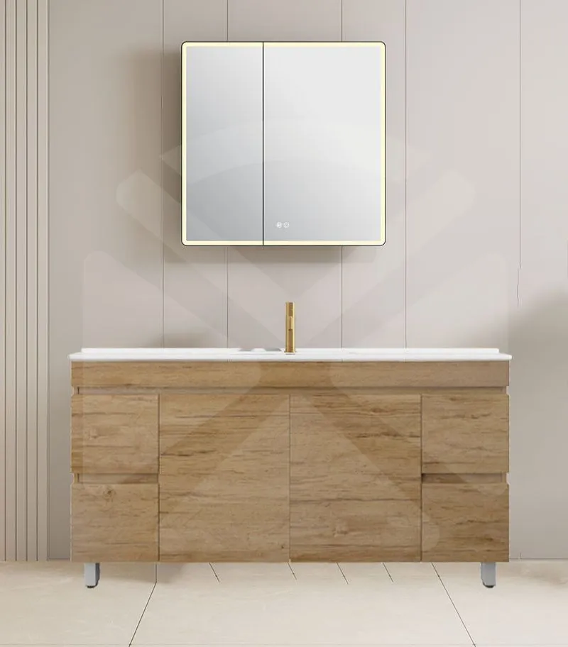 Camden1500mm Single Bowl Floorstanding Vanity with Legs - Prime Oak with Ceramic Top
