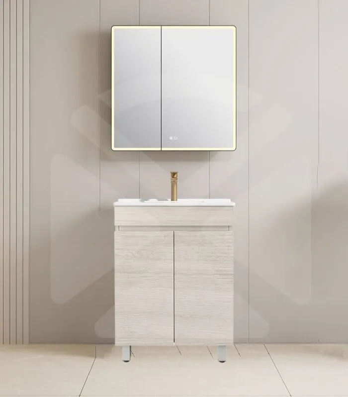 Camden 600mm Floorstanding Vanity with Legs - Coastal Oak with Ceramic Top