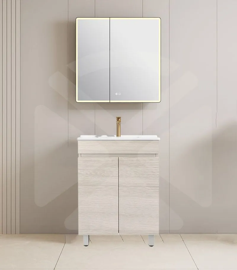 Camden 600mm Floorstanding Vanity with Legs - Coastal Oak with Ceramic Top