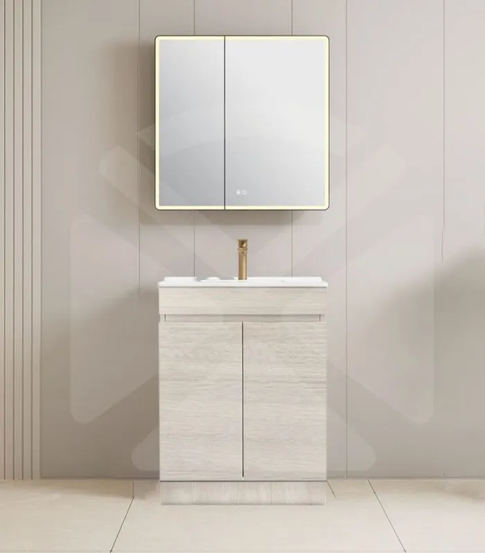 Camden 600mm Floorstanding Vanity with Kickboard - Coastal Oak with Ceramic Top