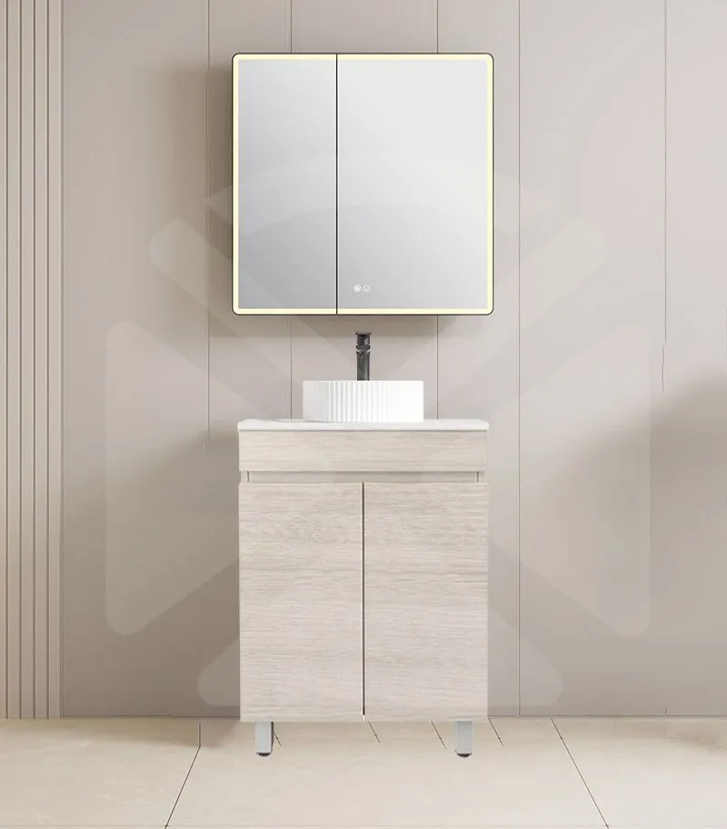 Camden 600mm Floorstanding Vanity with Legs - Coastal Oak with Marble Stone Top