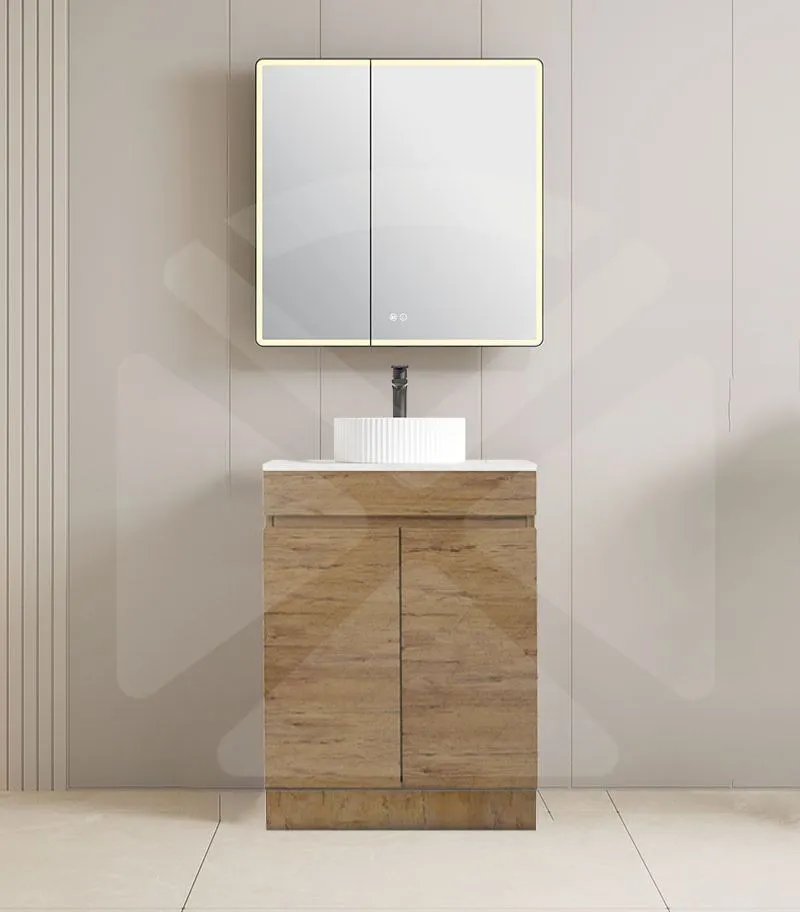 Camden 600mm Floorstanding Vanity with Kickboard - Prime Oak with Marble Stone Top