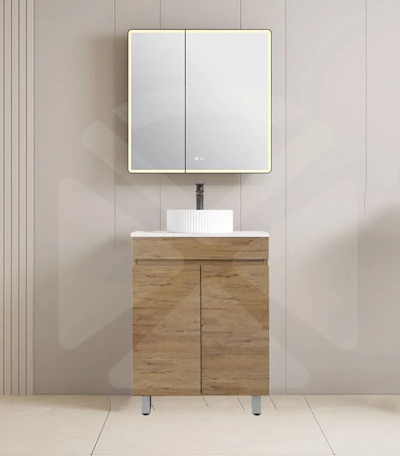 Camden 600mm Floorstanding Vanity with Legs - Prime Oak with Marble Stone Top
