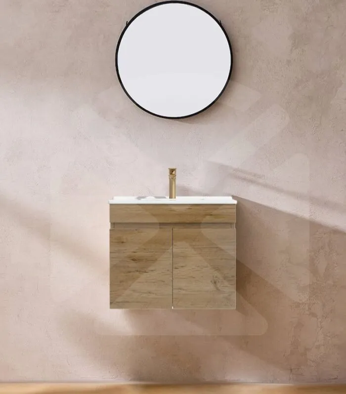 Camden 600mm Wall Hung Vanity - Prime Oak with Ceramic Top