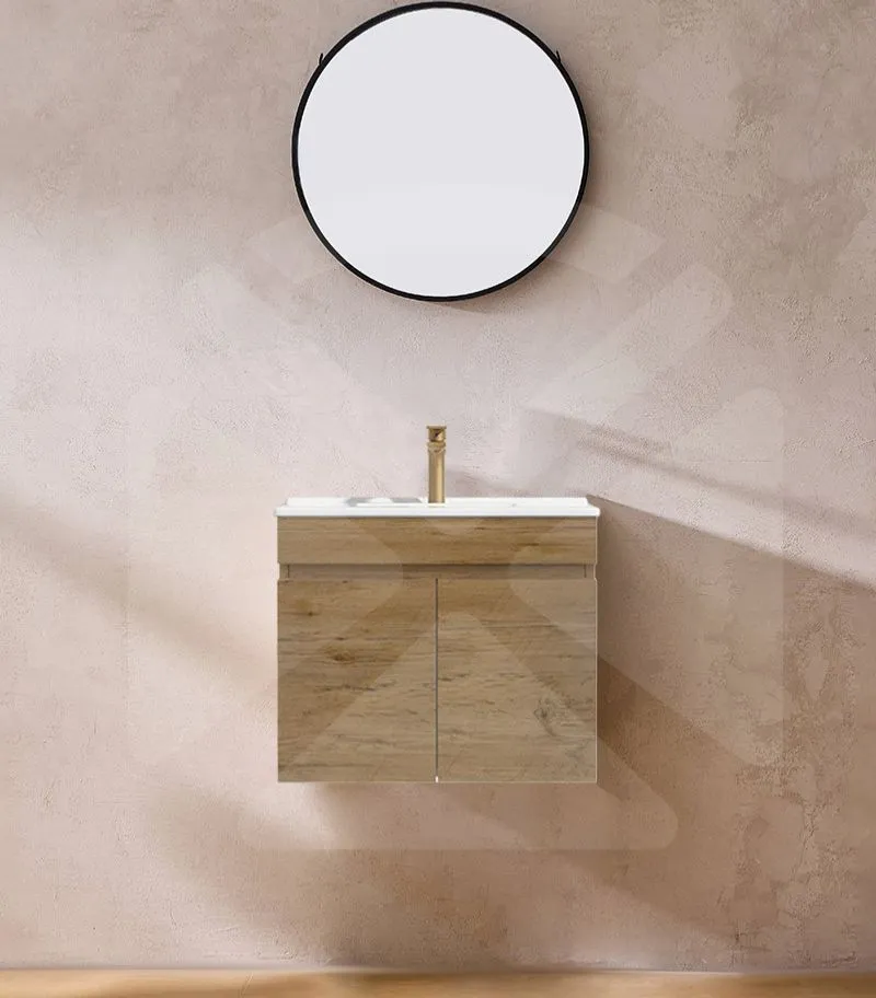 Camden 600mm Wall Hung Vanity - Prime Oak with Ceramic Top