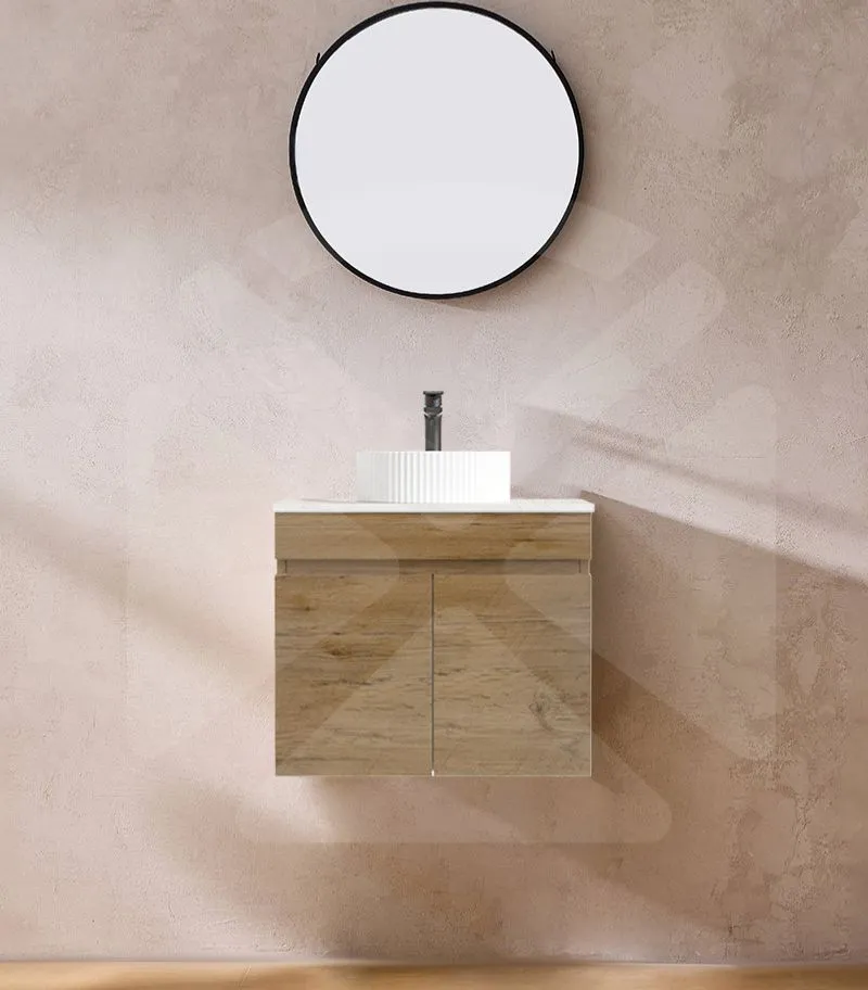 Camden 600mm Wall Hung Vanity - Prime Oak with Marble Stone Top
