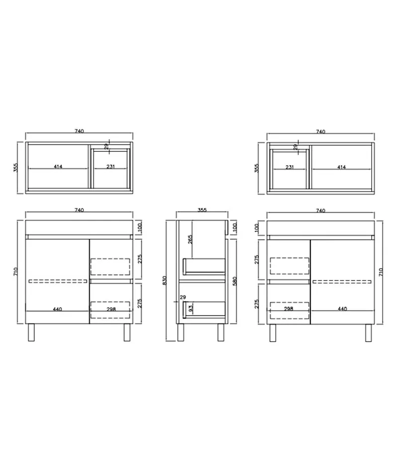 Camden 750mm Narrow Floorstanding Vanity with Legs Specification