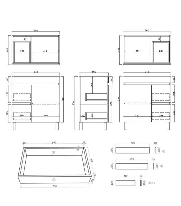 Camden 750mm Floorstanding Vanity with Legs / Kickboard Specification