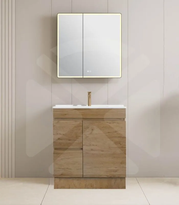 Camden 750mm Floorstanding Vanity with Kickboard - Prime Oak with Ceramic Top LHD