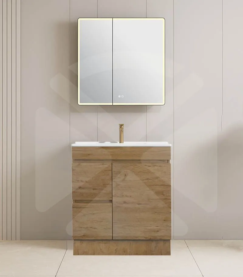 Camden 750mm Floorstanding Vanity with Kickboard - Prime Oak with Ceramic Top LHD