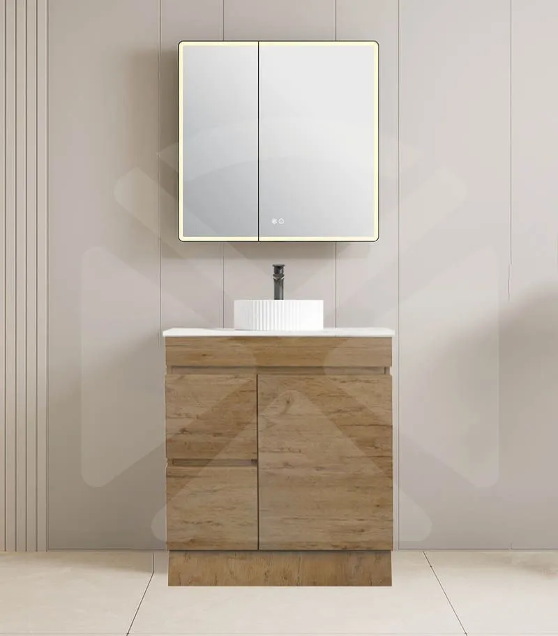 Camden 750mm Floorstanding Vanity with Kickboard - Prime Oak with Marble Stone Top LHD