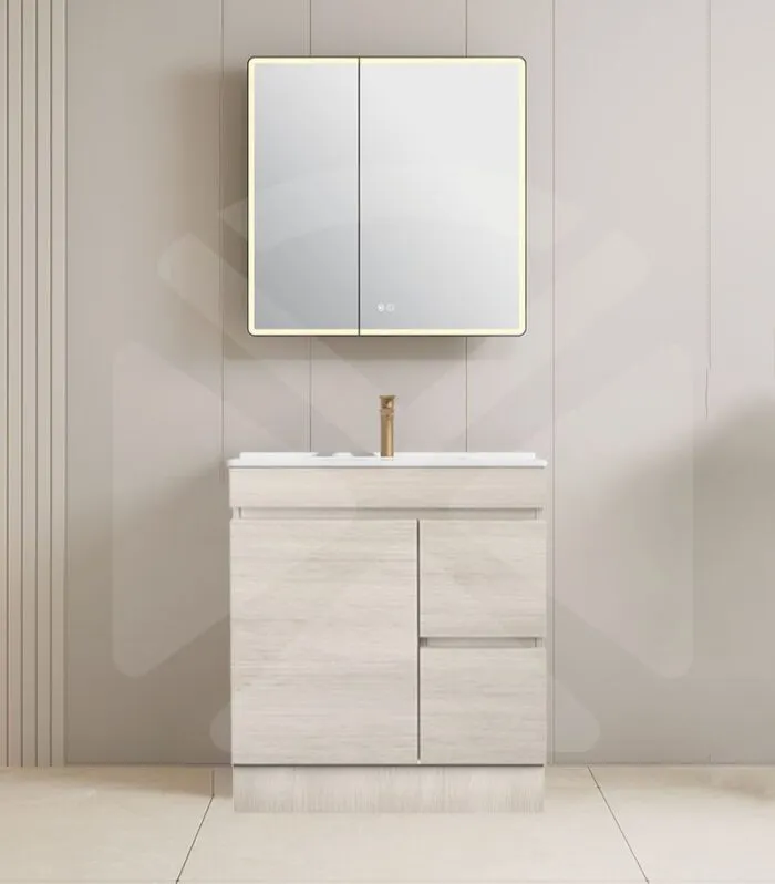 Camden 750mm Floorstanding Vanity with Kickboard - Coastal Oak with Ceramic Top RHD