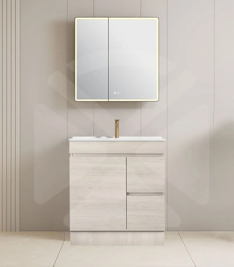 Camden 750mm Floorstanding Vanity with Kickboard - Coastal Oak with Ceramic Top RHD