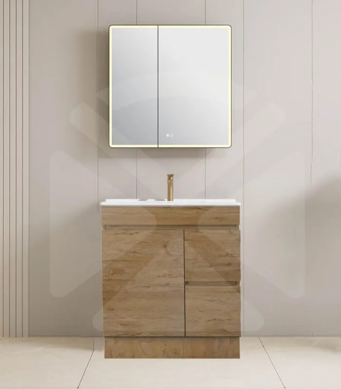 Camden 750mm Floorstanding Vanity with Kickboard - Prime Oak with Ceramic Top RHD