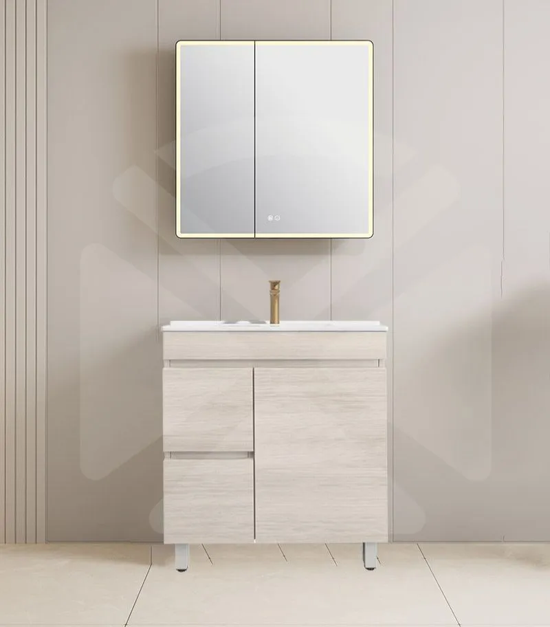 Camden 750mm Floorstanding Vanity with Legs - Coastal Oak with Ceramic Top LHD