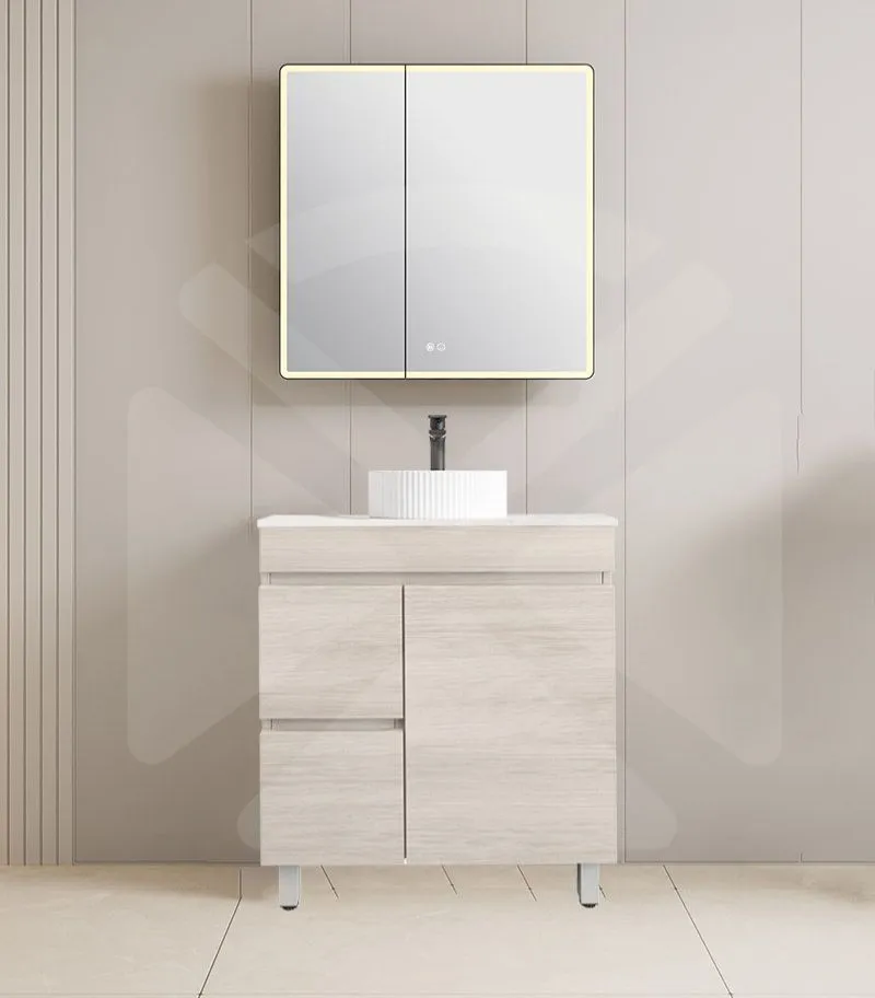 Camden 750mm Floorstanding Vanity with Legs - Coastal Oak with Marble Stone Top LHD