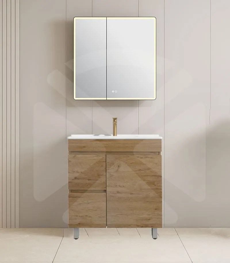Camden 750mm Floorstanding Vanity with Legs - Prime Oak with Ceramic Top LHD