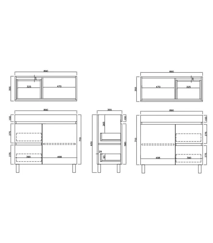 Camden 900mm Narrow Floorstanding Vanity with Legs Specification