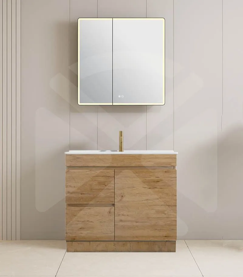 Camden 900mm Floorstanding Vanity with Kickboard - Prime Oak with Ceramic Top LHD
