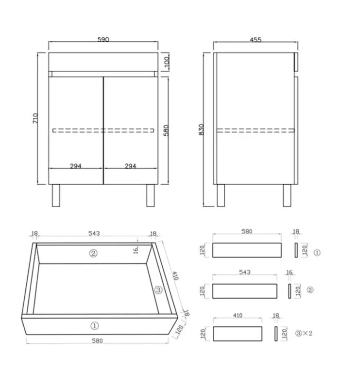 Camden 600mm Floorstanding Vanity with Legs / Kickboard Specification