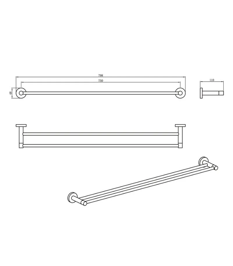 Amoza SST 800mm Double Towel Rail - Cut to Size - Specification