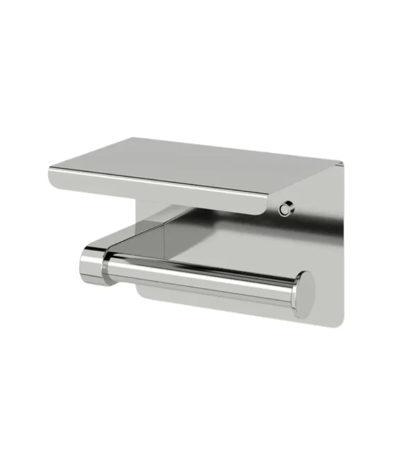 Amoza SST Toilet Roll Holder with Shelf - Brushed Stainless Steel
