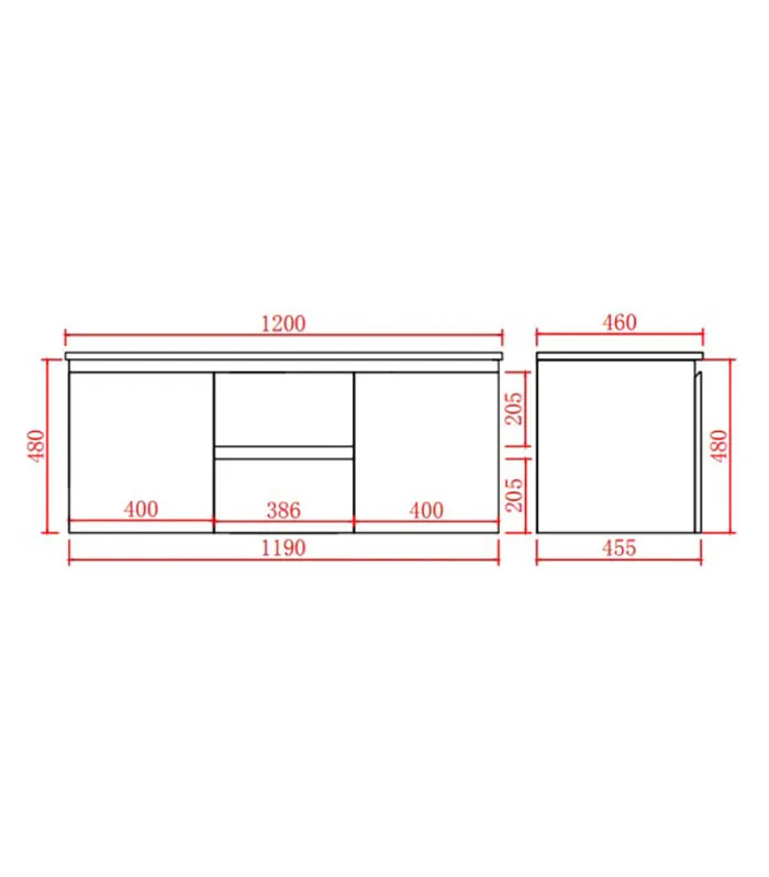 Alpha 1200mm Double Bowl Wall Hung Vanity - Gloss White Specification