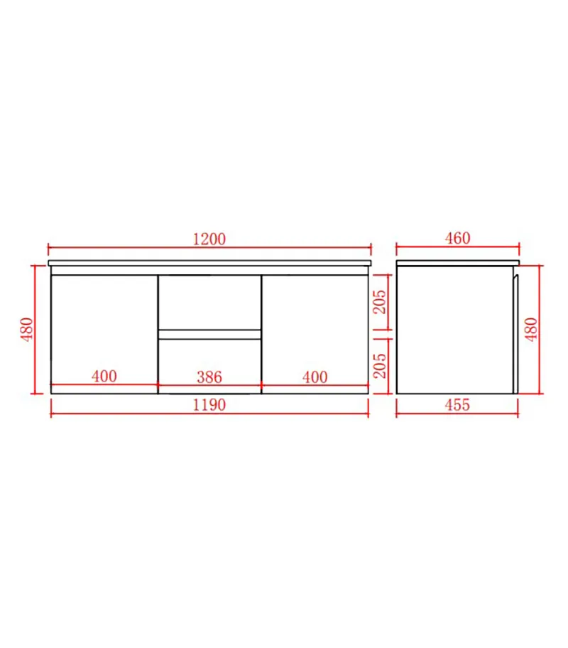 Alpha 1200mm Double Bowl Wall Hung Vanity - Gloss White Specification