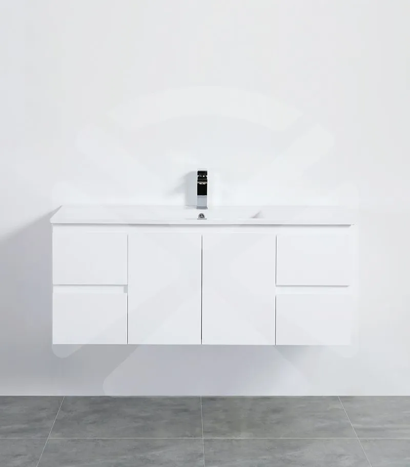 Alpha 1200mm Single Bowl Wall Hung Vanity - Gloss White with Cearmic Top