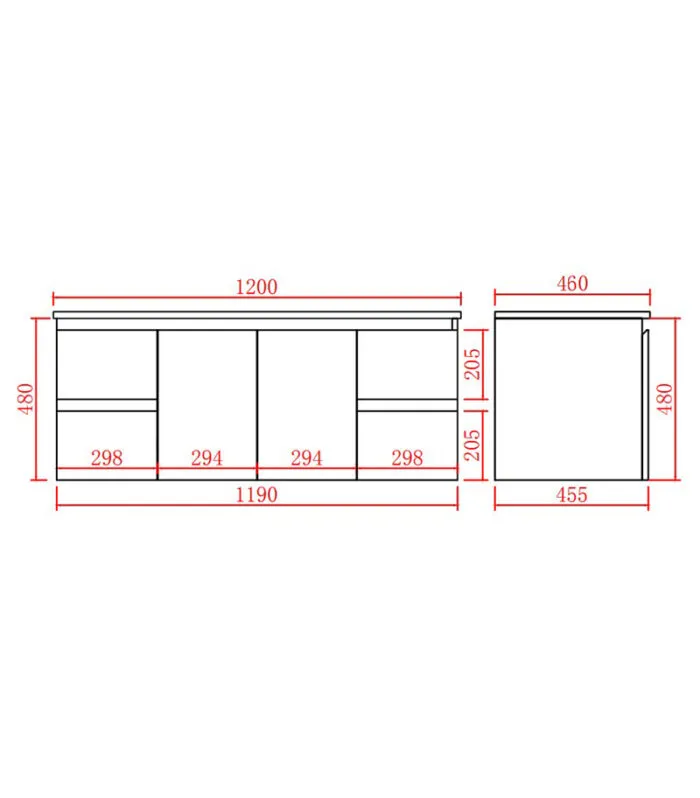 Alpha 1200mm Single Bowl Wall Hung Vanity - Gloss White Specification