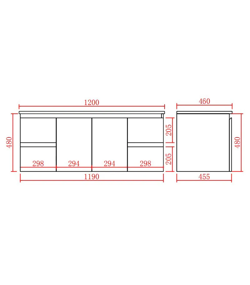 Alpha 1200mm Single Bowl Wall Hung Vanity - Gloss White Specification