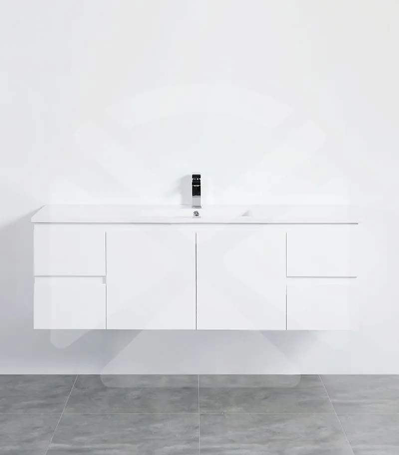 Alpha 1500mm Single Bowl Wall Hung Vanity - Gloss White with Ceramic Top