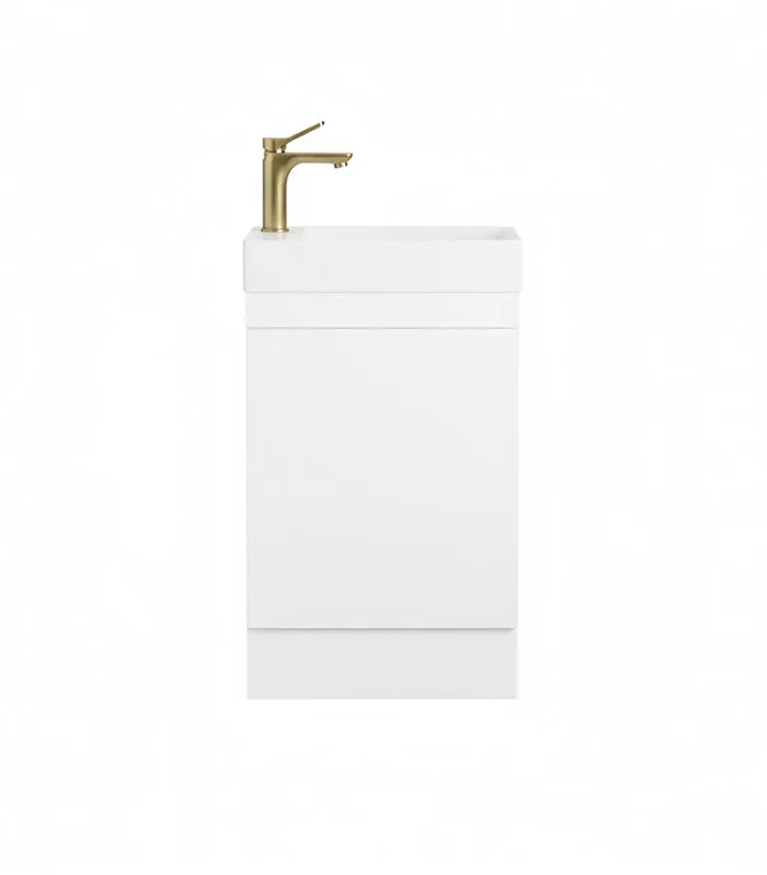 Alpha Ensuite Floorstanding Vanity with Kickboard - Gloss White - RH bowl ceramic top