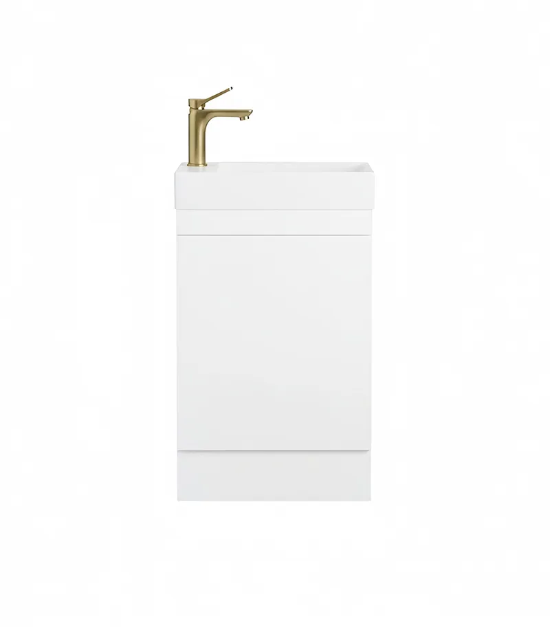 Alpha Ensuite Floorstanding Vanity with Kickboard - Gloss White - RH bowl ceramic top