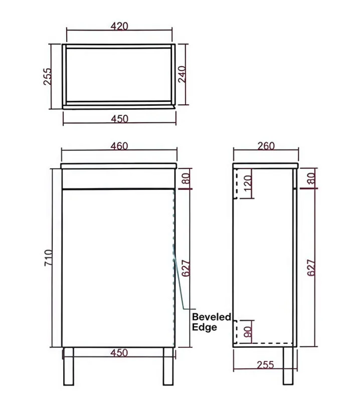 Alpha Ensuite Floorstanding Vanity with Legs - Gloss White Specification